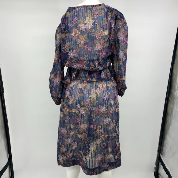 Vintage VTG Floral Sheer Dress Peplum Small - Picture 4 of 4